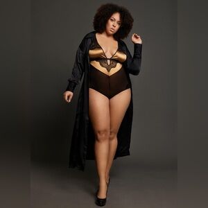 Elegant Plus Size Black and Gold Lace Bodysuit 2X NWOT